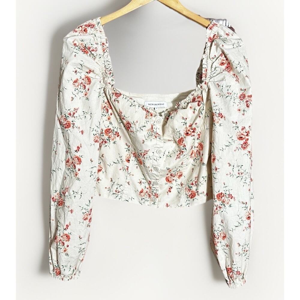 Coquette Floral Babydoll Crop Top Milkmaid Puff Sleeve Cottagecore Festival - S